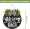 Interchangeable Wooden Seasonal Welcome Sign, Rustic Round Dogs Sign Front Door Wreaths